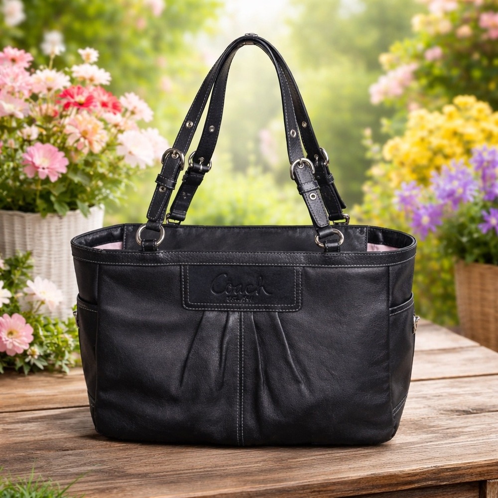 Coach Parker Pleated Tote Black Leather Shoulder Bag F13759